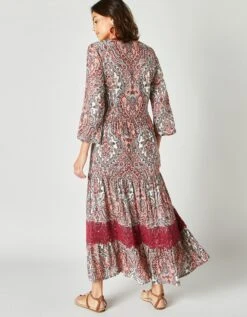 Robe Longue Imprimée Manches 3/4 Fendues, Crépon -Femmes Vêtements Magasin 501159 C00 zoomx vue2