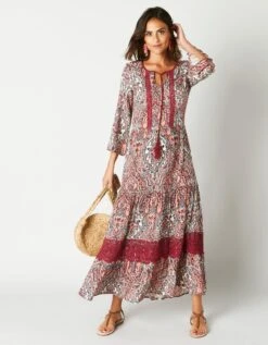 Robe Longue Imprimée Manches 3/4 Fendues, Crépon -Femmes Vêtements Magasin 501159 C00 zoomx vue4