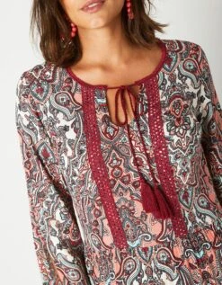 Robe Longue Imprimée Manches 3/4 Fendues, Crépon -Femmes Vêtements Magasin 501159 C00 zoomx vue5