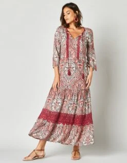 Robe Longue Imprimée Manches 3/4 Fendues, Crépon -Femmes Vêtements Magasin 501159 C00 zoomx vue6