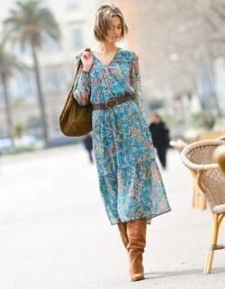 Robe Mi-longue En Voile Imprimé -Femmes Vêtements Magasin 501203 C02 zoomx vue4