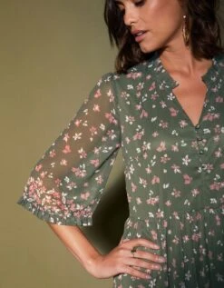 Robe Volantée Imprimée Manches Coudes -Femmes Vêtements Magasin 501304 C00 zoomx vue3