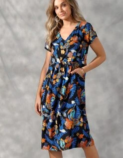 Robe Ample En Viscose Imprimée Manches Courtes