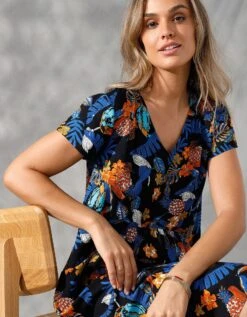 Robe Ample En Viscose Imprimée Manches Courtes -Femmes Vêtements Magasin 501327 C00 zoomx vue6