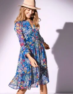 Robe Col Fendu Imprimée, Voile