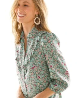 Robe Chemisier Boutonnée Volantée Imprimée, Toile -Femmes Vêtements Magasin 501421 C00 zoomx vue4