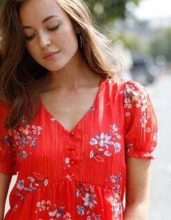 Robe Courte Imprimé Fleuri, Voile Et Fils Brillants -Femmes Vêtements Magasin 501425 C01 zoomx vue2