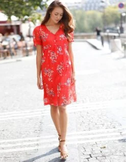 Robe Courte Imprimé Fleuri, Voile Et Fils Brillants -Femmes Vêtements Magasin 501425 C01 zoomx vue3