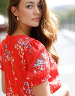 Robe Courte Imprimé Fleuri, Voile Et Fils Brillants -Femmes Vêtements Magasin 501425 C01 zoomx vue4