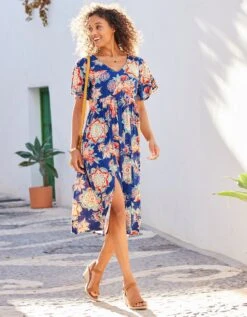 Robe Longue Imprimée Manches "papillon" -Femmes Vêtements Magasin 501445 C01 zoomx vue3