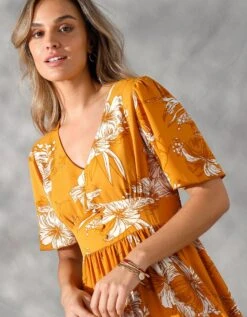 Robe Longue Imprimée, Manches évasées 12 Robe Longue Imprimée, Manches évasées -Femmes Vêtements Magasin 501450 C00 zoomx vue4