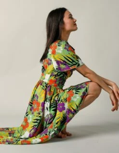 Robe Longue évasée Imprimée, Grandes Fleurs -Femmes Vêtements Magasin 501453 C01 zoomx vue2