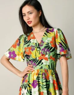 Robe Longue évasée Imprimée, Grandes Fleurs -Femmes Vêtements Magasin 501453 C01 zoomx vue3