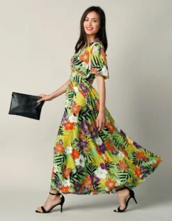 Robe Longue évasée Imprimée, Grandes Fleurs -Femmes Vêtements Magasin 501453 C01 zoomx vue4