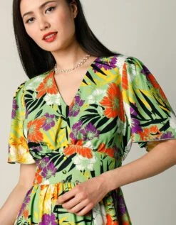 Robe Longue évasée Imprimée, Grandes Fleurs -Femmes Vêtements Magasin 501453 C01 zoomx vue5