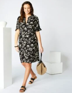 Robe Housse Volantée Imprimée, Toile -Femmes Vêtements Magasin 501460 C01 zoomx vue3