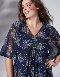 Robe Longue En Voile Imprimé Fleuri Col V -Femmes Vêtements Magasin 501463 C00 zoomx vue3