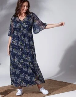 Robe Longue En Voile Imprimé Fleuri Col V -Femmes Vêtements Magasin 501463 C00 zoomx vue4