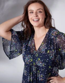 Robe Longue En Voile Imprimé Fleuri Col V -Femmes Vêtements Magasin 501463 C00 zoomx vue5