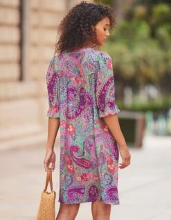 Robe Boutonnée Imprimée Manches Coude -Femmes Vêtements Magasin 501474 C00 zoomx vue2