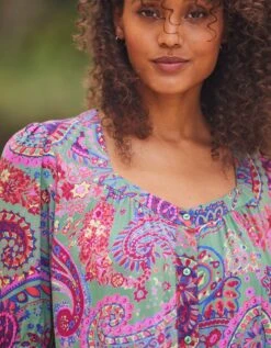 Robe Boutonnée Imprimée Manches Coude -Femmes Vêtements Magasin 501474 C00 zoomx vue3