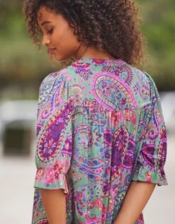 Robe Boutonnée Imprimée Manches Coude -Femmes Vêtements Magasin 501474 C00 zoomx vue4