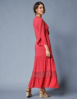 Robe Longue Unie Manches 3/4 Fendues, Crépon -Femmes Vêtements Magasin 501477 C02 zoomx vue2