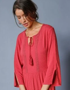 Robe Longue Unie Manches 3/4 Fendues, Crépon -Femmes Vêtements Magasin 501477 C02 zoomx vue3