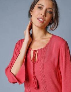 Robe Longue Unie Manches 3/4 Fendues, Crépon -Femmes Vêtements Magasin 501477 C02 zoomx vue6