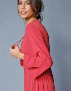 Robe Longue Unie Manches 3/4 Fendues, Crépon -Femmes Vêtements Magasin 501477 C02 zoomx vue7