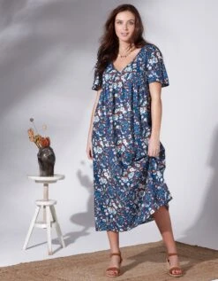 Femmes Vêtements Magasin 39 Robe Longue Imprimée Manches Courtes Papillon