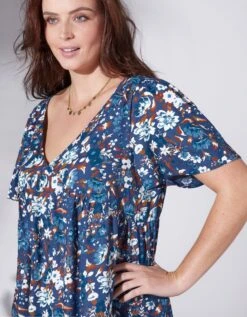 Robe Longue Imprimée Manches Courtes Papillon -Femmes Vêtements Magasin 501481 C00 zoomx vue3