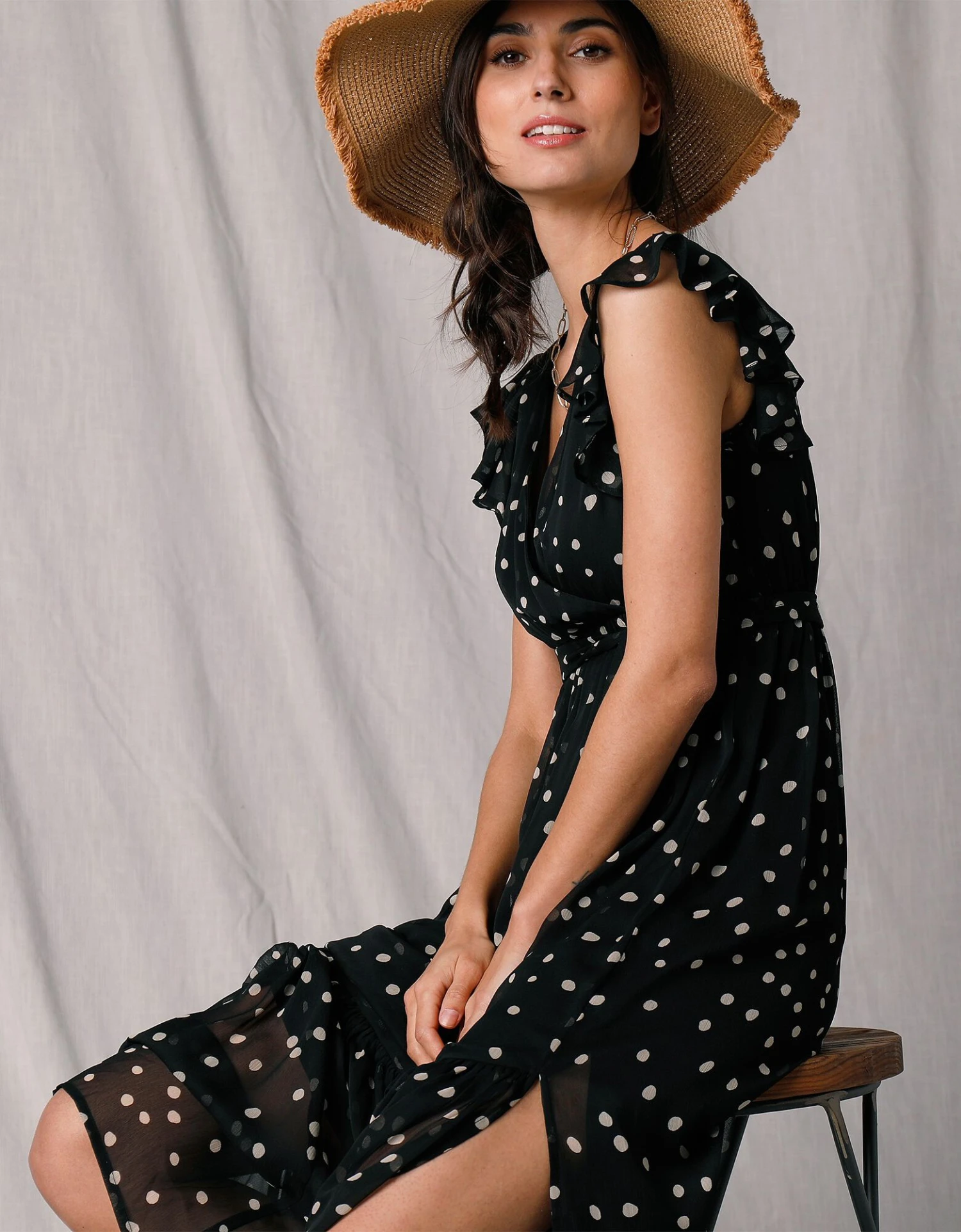 Robe Longue Cache-coeur Sans Manches Voile Imprimé 5 Robe Longue Cache-coeur Sans Manches Voile Imprimé – Image 3