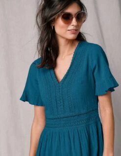 Robe Courte Crépon Et Macramé Manches Courtes Volantées 11 Robe Courte Crépon Et Macramé Manches Courtes Volantées -Femmes Vêtements Magasin 501502 C00 zoomx vue3