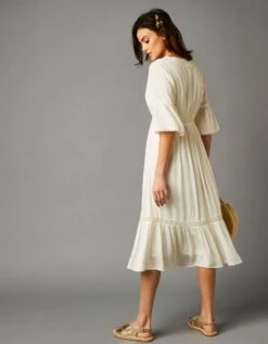 Robe Mi-longue Crépon Léger Manches Volantées -Femmes Vêtements Magasin 501506 C01 zoomx vue2