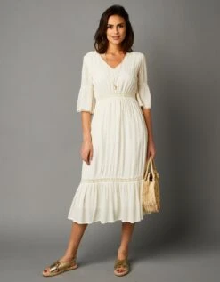 Robe Mi-longue Crépon Léger Manches Volantées -Femmes Vêtements Magasin 501506 C01 zoomx vue3