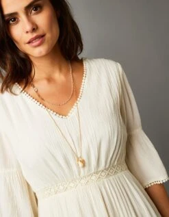 Robe Mi-longue Crépon Léger Manches Volantées -Femmes Vêtements Magasin 501506 C01 zoomx vue4