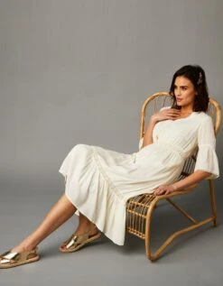 Robe Mi-longue Crépon Léger Manches Volantées -Femmes Vêtements Magasin 501506 C01 zoomx vue7