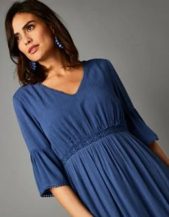 Robe Mi-longue Manches Volantées Crépon Fluide -Femmes Vêtements Magasin 501507 C01 zoomx vue3