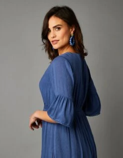 Robe Mi-longue Manches Volantées Crépon Fluide -Femmes Vêtements Magasin 501507 C01 zoomx vue6