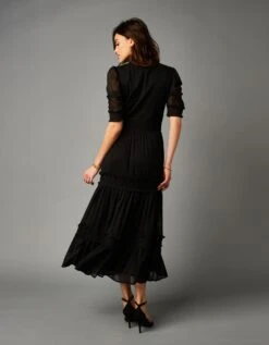 Robe Longue Plumetis Volanté Manches Coude -Femmes Vêtements Magasin 501509 C01 zoomx vue2