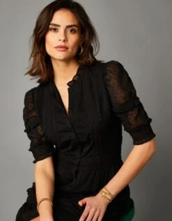 Robe Longue Plumetis Volanté Manches Coude -Femmes Vêtements Magasin 501509 C01 zoomx vue3