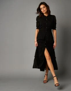 Robe Longue Plumetis Volanté Manches Coude -Femmes Vêtements Magasin 501509 C01 zoomx vue5