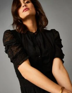 Robe Longue Plumetis Volanté Manches Coude -Femmes Vêtements Magasin 501509 C01 zoomx vue7