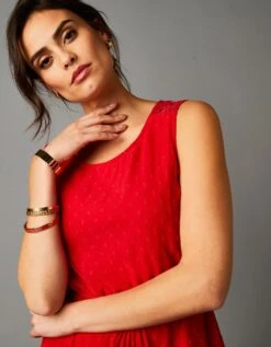 Robe Courte Sans Manches Unie Voile Plumetis Et Dos Dentelle - Rouge -Femmes Vêtements Magasin 501512 C01 zoomx vue5