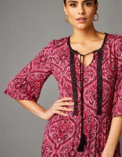 Robe Longue Volantée Manches Coude Imprimée Cachemire -Femmes Vêtements Magasin 501514 C01 zoomx vue3