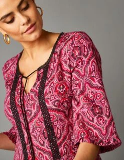 Robe Longue Volantée Manches Coude Imprimée Cachemire -Femmes Vêtements Magasin 501514 C01 zoomx vue5