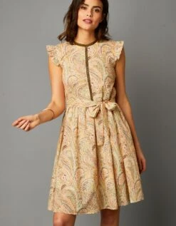 Robe Courte Plumetis Ceinturée Imprimée Cachemire -Femmes Vêtements Magasin 501515 C01 zoomx vue6