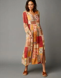 Robe Longue Imprimée Patchwork Fendue -Femmes Vêtements Magasin 501518 C01 zoomx vue3