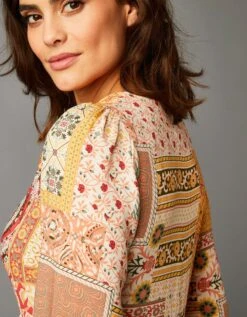 Robe Longue Imprimée Patchwork Fendue -Femmes Vêtements Magasin 501518 C01 zoomx vue4